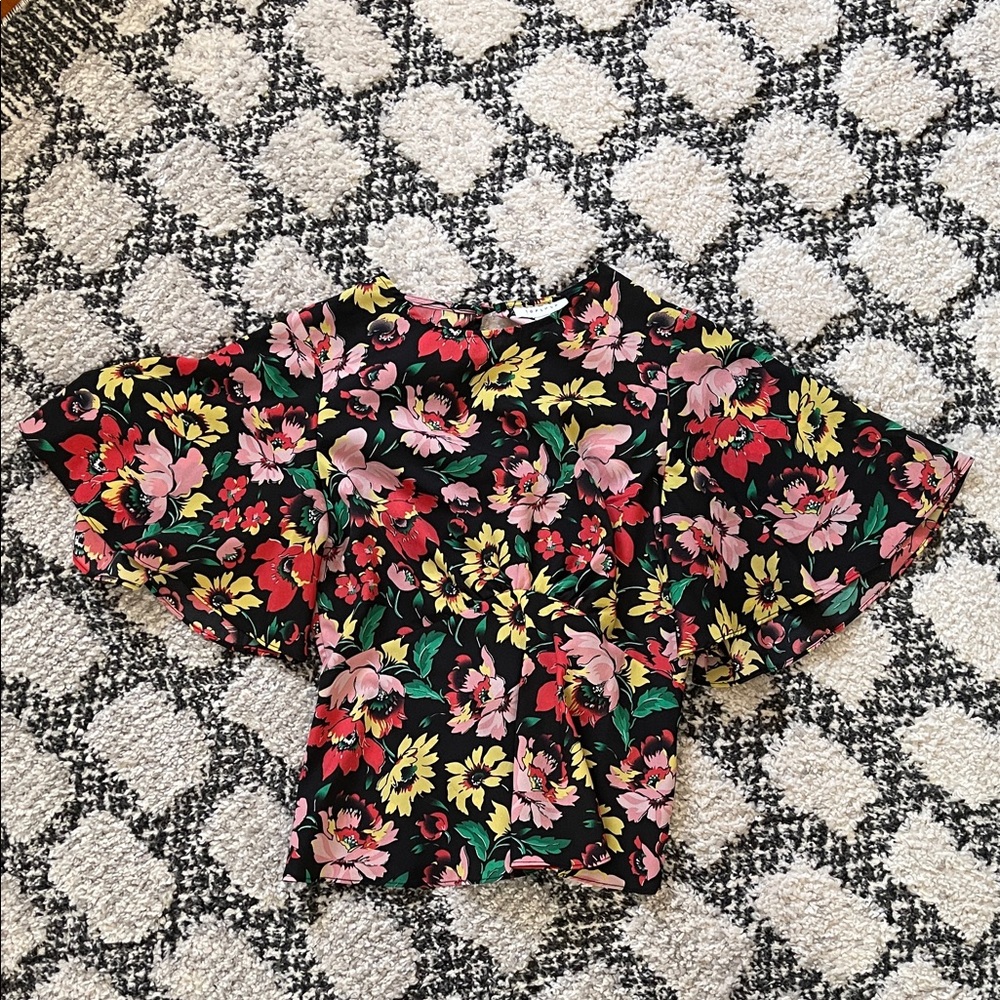 Topshop Floral Blouse - Black, Red, Yellow